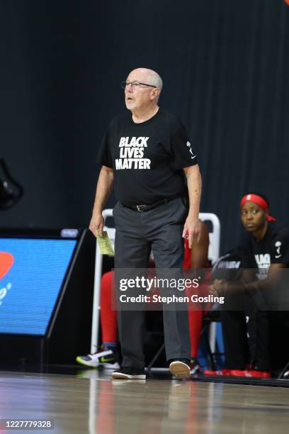 Head coach Mike Thibault of the Washington Mystics looks on during the game against the Indiana Fever on July 25, 2020 at Feld Entertainment Center...