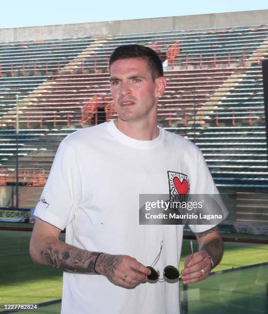 The new signing of Reggina Calcio, Kyle Lafferty attends a press conference at Stadio Oreste Granillo on July 25, 2020 in Reggio Calabria, Italy.