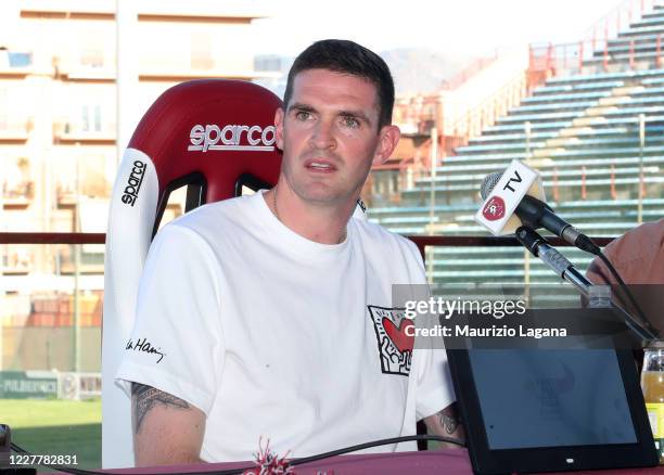 The new signing of Reggina Calcio, Kyle Lafferty attends a press conference at Stadio Oreste Granillo on July 25, 2020 in Reggio Calabria, Italy.