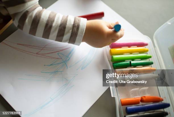In this photo illustration a child is drawing with pencils on July 24, 2020 in Bonn, Germany.