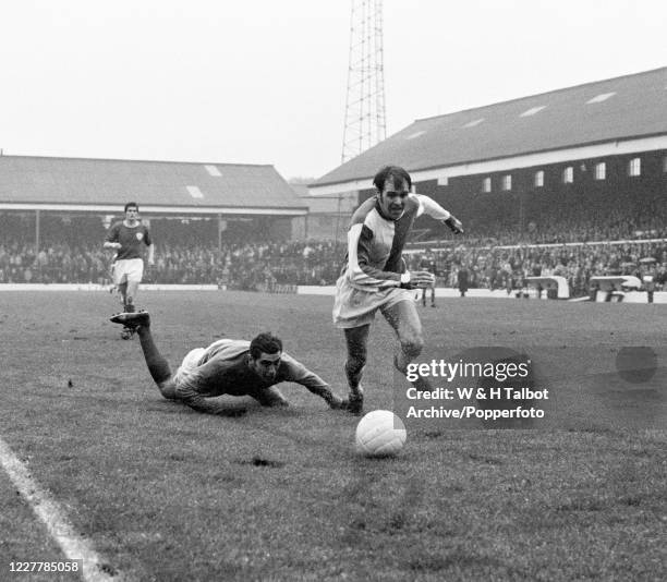 John Connelly of Blackburn Rovers goes past Leicester City goalkeeper Peter Shilton during a Football League Division Two match at Ewood Park on...