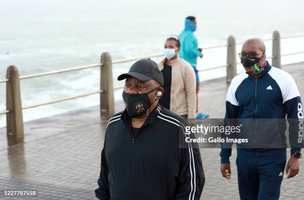 South African President Cyril Ramaphosa exercising on the Sea Point promenade on July 25, 2020 in Cape Town, South Africa. South Africa has the fifth...