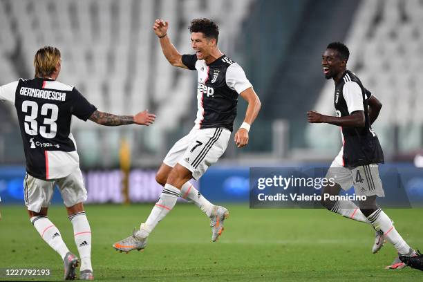 Cristiano Ronaldo of Juventus celebrates the opening goal during the Serie A match between Juventus and UC Sampdoria at Allianz Stadium on July 26,...