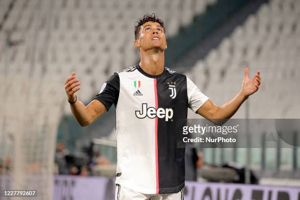 Cristiano Ronaldo of Juventus reacts to a missed chance during the Serie A match between Juventus and UC Sampdoria at Allianz Stadium on July 26,...