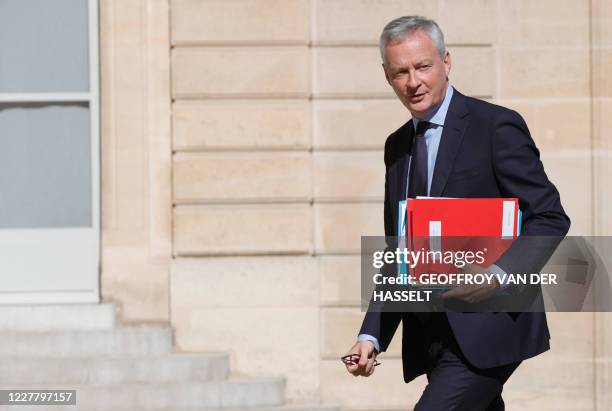 French Economy and Finance Minister Bruno Le Maire arrives to attend the 5th meeting of the Council for environmental protection at the Elysee Palace...