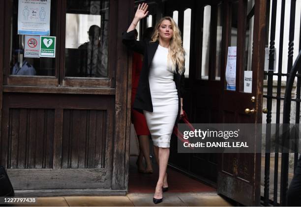 Actress Amber Heard arrives at the High Court for the libel trial by her former husband US actor Johnny Depp against News Group Newspapers in London,...