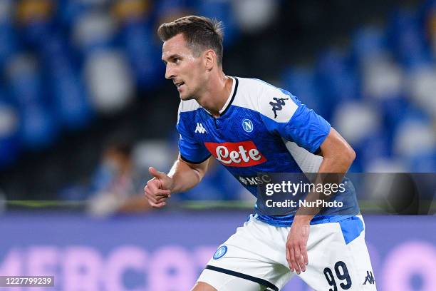 Arkadiusz Milik of SSC Napoli gestures during the Serie A match between Napoli and Sassuolo at Stadio San Paolo, Naples, Italy on 25 July 2020.