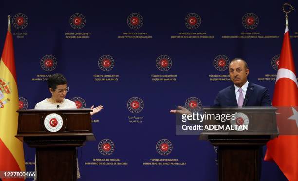 Turkish Foreign Affairs Minister Mevlut Cavusoglu and Spanish Foreign Affairs and European Union and Cooperation Minister Arancha Gonzalez Laya...