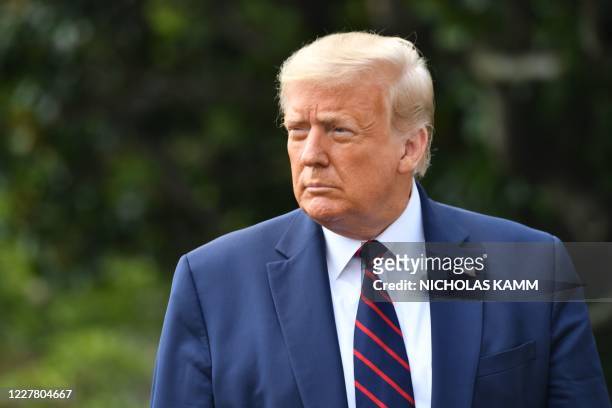 President Donald Trump speaks to the press before departing from the White House in Washington,DC on July 27 en route to Morrisville, North Carolina.