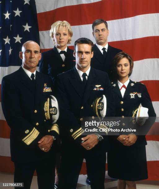 Gallery photo session for JAG, the U.S. Navy's Judge Advocate General's office. Pictured in the back row from left Karri Turner , Patrick Labyorteaux...
