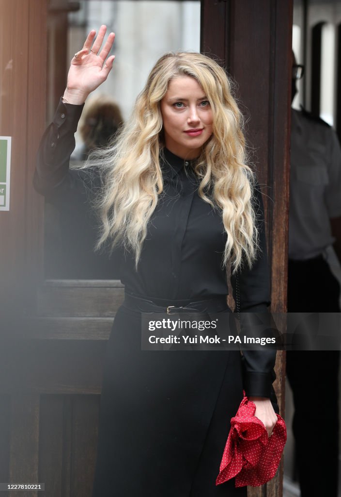 Actress Amber Heard arrives at the High Court in London for the final Actress Amber Heard arrives at the High Court in London for the final
