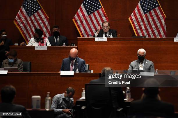 Rep. Jerrold Nadler questions Attorney General William Barr who appears before the House Oversight Committee on July 28, 2020 on Capitol Hill in...