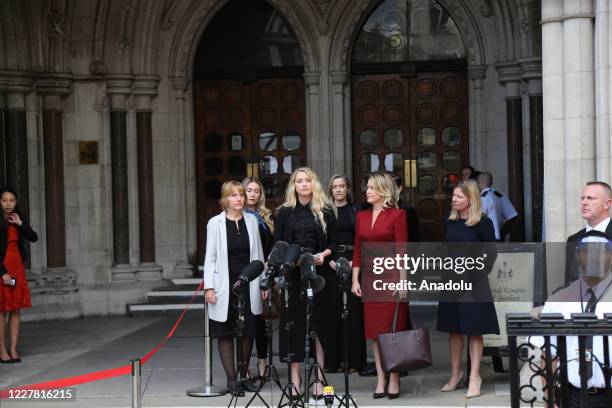 American actress Amber Heard makes a statement outside the Royal Courts of Justice in London, England on July 28, 2020.