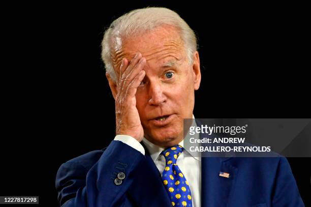 Democratic presidential candidate and former Vice President Joe Biden gestures as he speaks during a campaign event at the William "Hicks" Anderson...