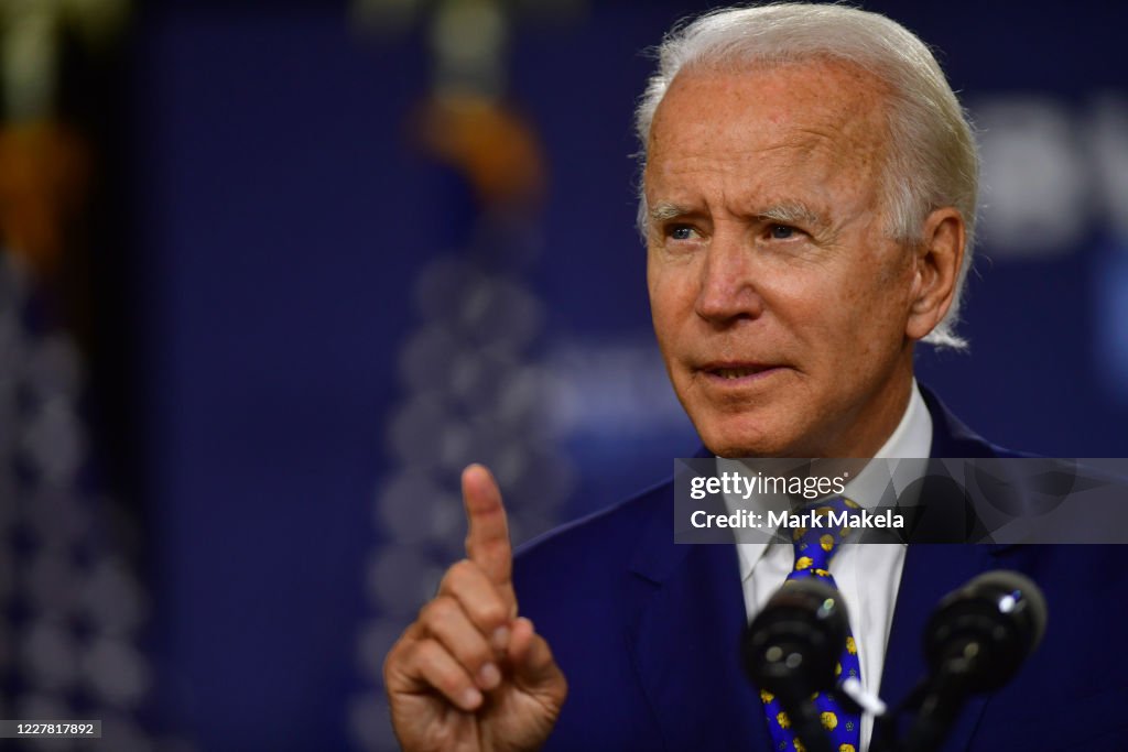 Presidential Candidate Joe Biden Makes Economic Address In Wilmington, Delaware