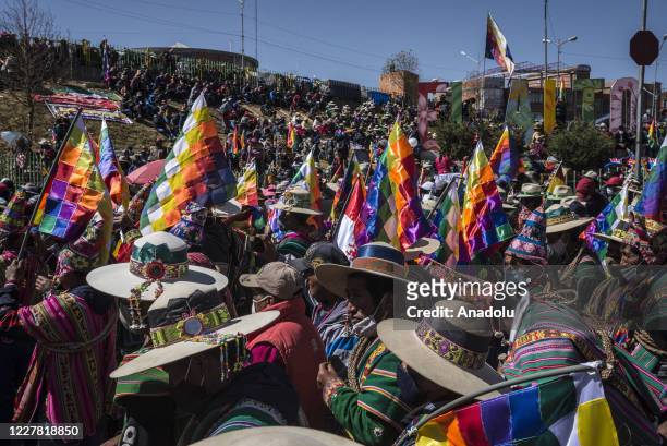 Indigenous people stage a protest against the postponement of presidential elections amid the Coronavirus outbreak, in El Alto, Bolivia on July 28,...