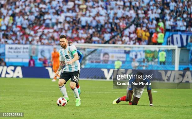 Lionel Messi of Argentina and Paul Pogba during the FIFA World Cup match France versus Argentina at Kazan Arena, Kazan, Russia on June 30, 2018.