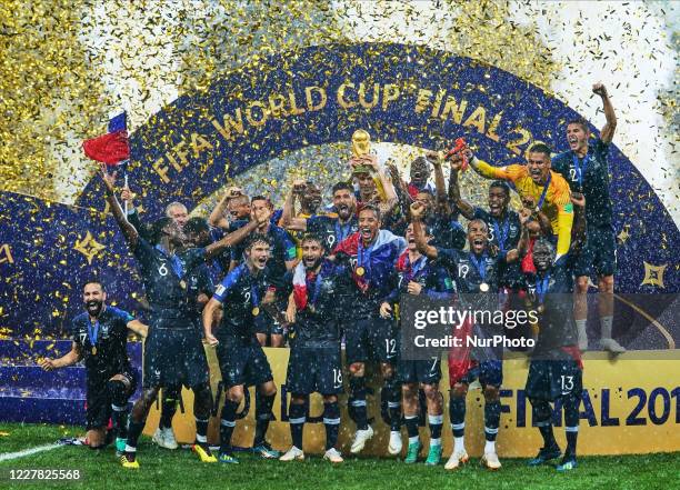 French team getting the gold medal after the FIFA World Cup match France versus Croatia at Luzhniki Stadium, Moscow, Russia on July 15, 2018.