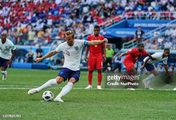 Harry Kane of England scoring in the 20th minute to 2-0 during the FIFA World Cup match England versus Panama at Nizhny Novgorod Stadium, Nizhny...