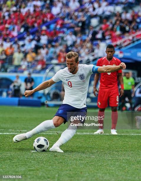 Harry Kane of England scoring in the 20th minute to 2-0 during the FIFA World Cup match England versus Panama at Nizhny Novgorod Stadium, Nizhny...