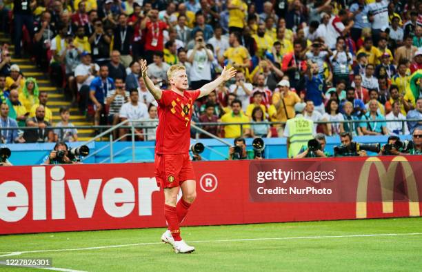 Kevin De Bruyne during the FIFA World Cup match Brazil versus Belgium at Kazan Arena, Kazan, Russia on July 6, 2018.