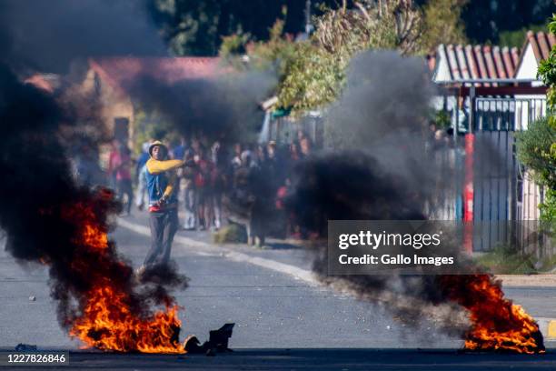 Greenfields residents demonstrate during a large scale protest action organised by the group Gatvol Capetonian on July 27, 2020 in Cape Town, South...