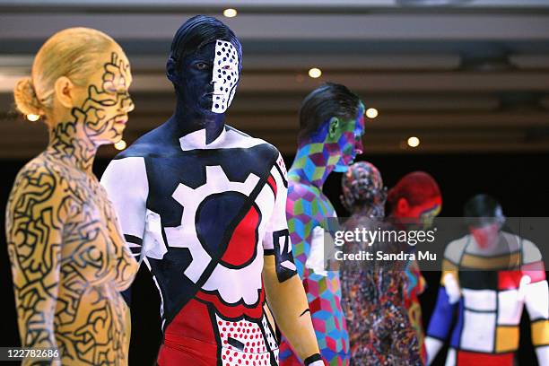 The art instalation is seen during the MAC opening ceremony party for New Zealand Fashion Week 2011 at Viaduct Events Centre on August 29, 2011 in...