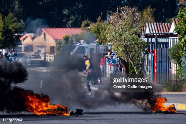 Greenfields residents demonstrate during a large scale protest action organised by the group Gatvol Capetonian on July 27, 2020 in Cape Town, South...