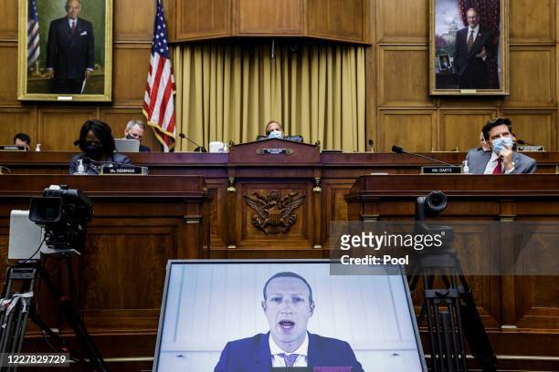 Facebook CEO Mark Zuckerberg speaks via video conference during the House Judiciary Subcommittee on Antitrust, Commercial and Administrative Law...