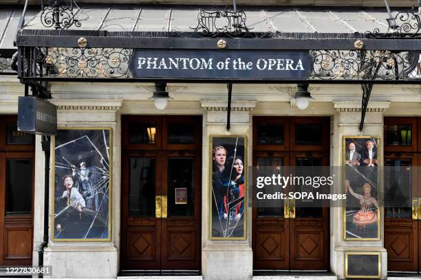 Phantom of the Opera sign on Her Majestys Theatre in Haymarket. The Phantom of the Opera is to permanently close in the West End having run 34 years,...