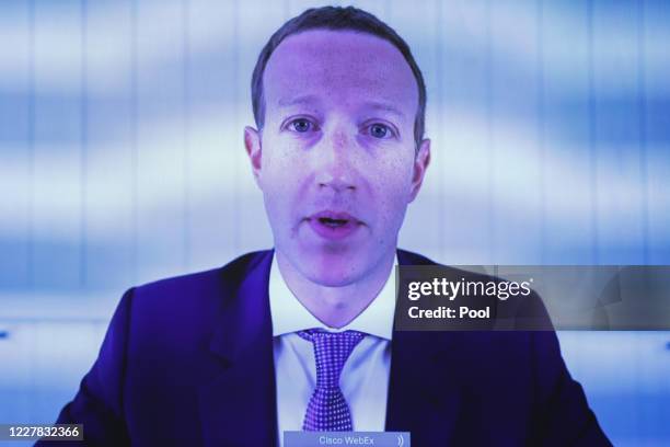 Facebook CEO Mark Zuckerberg testifies via video conference during an Antitrust, Commercial and Administrative Law Subcommittee hearing on "Online...