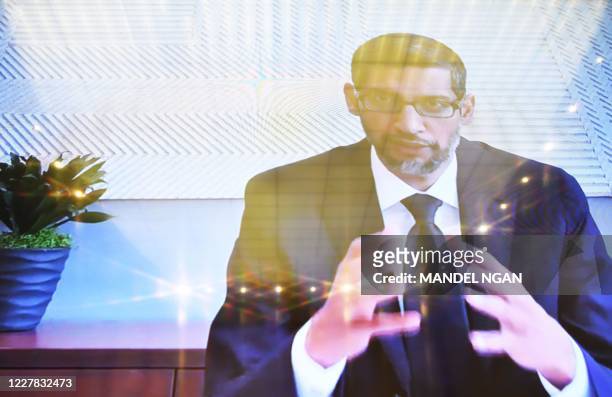 Google CEO Sundar Pichai testifies via video conference, before the House Judiciary Subcommittee on Antitrust, Commercial and Administrative Law...