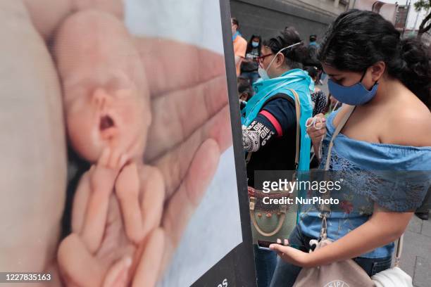 Protester against the analysis of the law to decriminalize abortion, state of Veracruz, pray outside the Supreme Court of Justice of the Nation in...