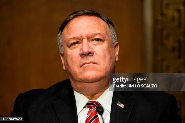 Secretary of State Michael Pompeo prepares to testify before a Senate Foreign Relations committee hearing on the State Departments 2021 budget in the...