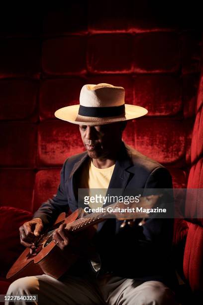 Portrait of American blues guitarist Eric Bibb, photographed during the Keeping The Blues Alive At Sea event on board the Norwegian Pearl cruise ship...