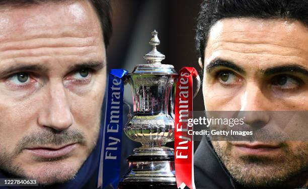 In this composite image a comparison has been made between Frank Lampard, Manager of Chelsea and Mikel Arteta, Manager of Arsenal. Chelsea and...