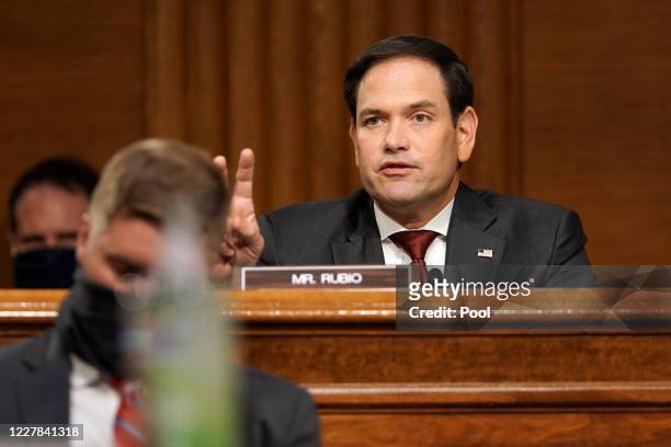 Sen. Marco Rubio asks a question to Secretary of State Mike Pompeo during a Senate Foreign Relations to discuss the Trump administration’s FY 2021...
