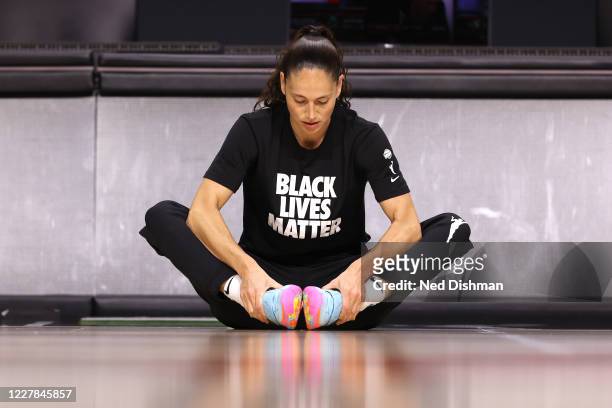 Sue Bird of the Seattle Storm stretches before the game on July 30, 2020 at Feld Entertainment Center in Palmetto, Florida. NOTE TO USER: User...