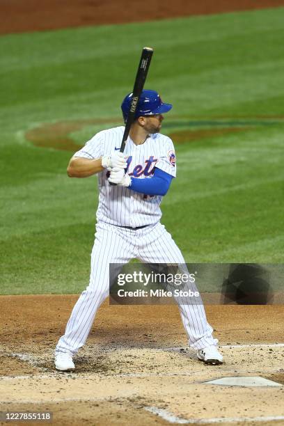 Brian Dozier of the New York Mets in action against the Boston Red Sox at Citi Field on July 30, 2020 in New York City. Boston Red Sox defeated the...