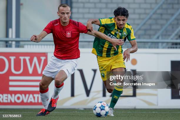 Tom Plezier of MVV Maastricht, Yahya Boussakou of ADO Den Haag during the Club Friendly match between MVV Maastricht v ADO Den Haag at the Geusselt...