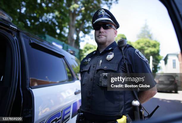 Ipswich Police officer David Moore wears his Watch Guard Body Camera in Ipswich, MA on July 29, 2020.