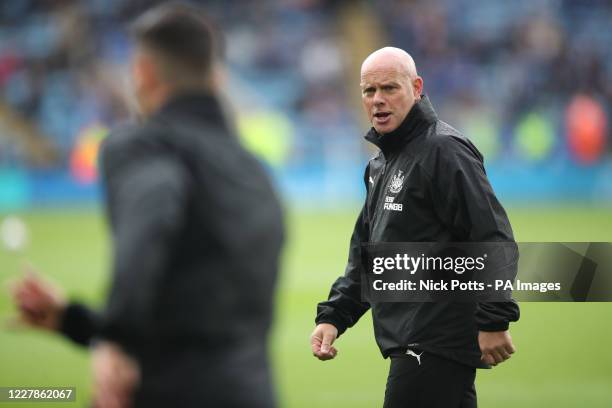 Newcastle United assistant Manager Steve Agnew warms up the players prior to the Premier League match at the King Power Stadium, Leicester.