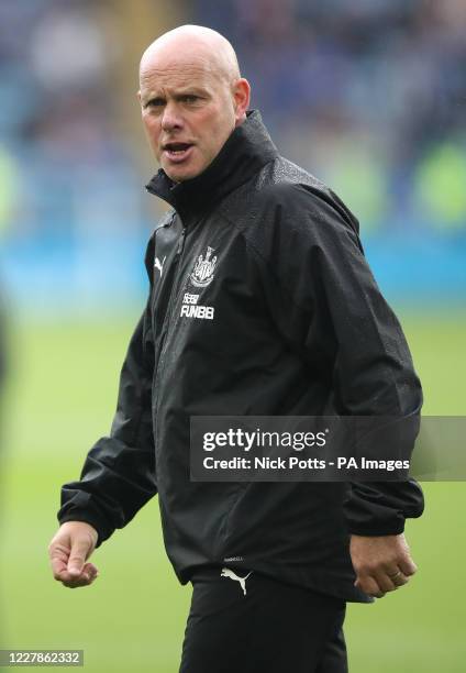 Newcastle United assistant Manager Steve Agnew warms up the players prior to the Premier League match at the King Power Stadium, Leicester.