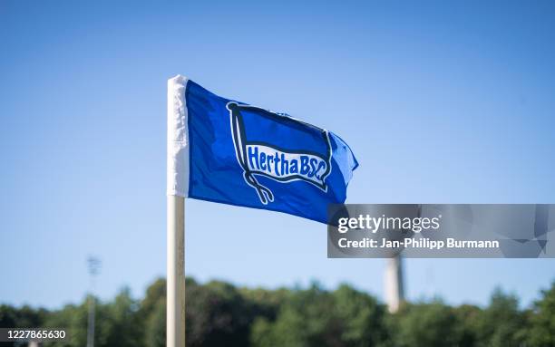 Corner flag before the practice match on August 1, 2020 at amateur stadium in Berlin, Germany.