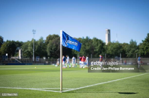 Corner flag before the practice match on August 1, 2020 at amateur stadium in Berlin, Germany.