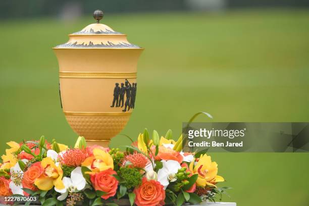 Trophy is seen on the first tee during the third round of the World Golf Championships-FedEx St. Jude Invitational at TPC Southwind on August 1 in...