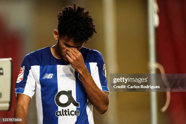 Luis Diaz of FC Porto reacts after he is given a red card and sent off during the Portuguese Cup Final match between SL Benfica and FC Porto at...