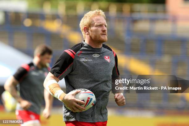 St Helens's James Graham warms up prior to the Betfred Super League match at Emerald Headingley Stadium, Leeds.