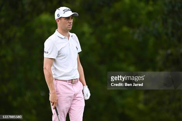 Justin Thomas stands on the eighth tee box during the final round of the World Golf Championships-FedEx St. Jude Invitational at TPC Southwind on...