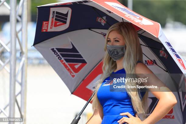 Umbrella Girl in Victory Circle after HONOS Superbike Race 2 of the MotoAmerica SuperBikes at Atlanta on August 02, 2020 at Michelin Raceway Road...